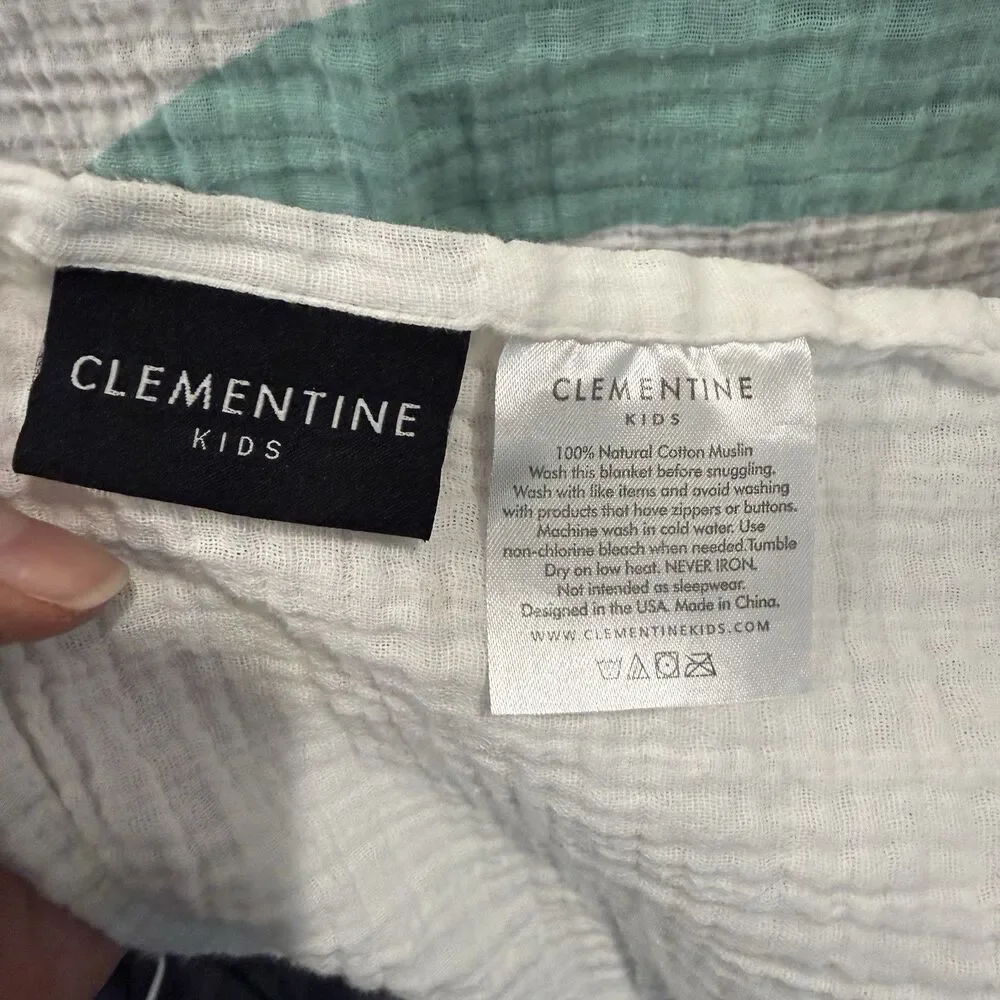 Clementine Kids Rainbow Swaddle Baby Blanket White Cotton Muslin Blue